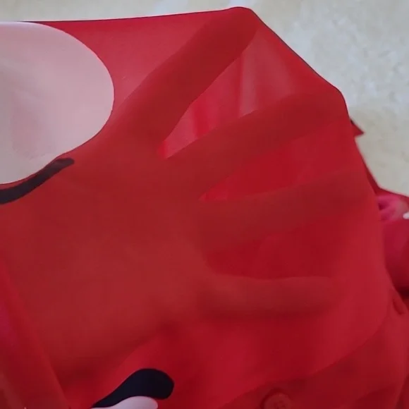 NEW Vintage Liz Baker Tunic Top Semi-sheer Chiffon Bright Red Poppies Print Lrge - Picture 6 of 9